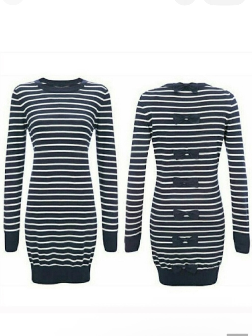 French Connection Navy & White Striped Bow-Back Sweater Dress Size 2